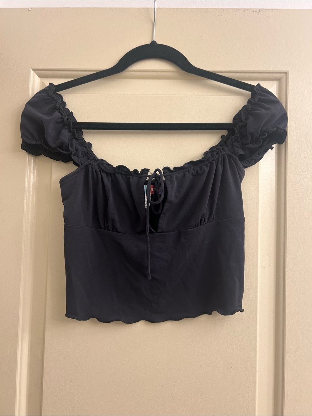 Black Puff Sleeve Crop Top by BDG